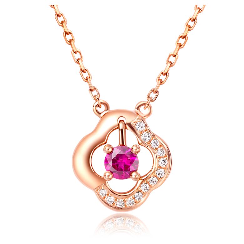 Pendentif fleur Or rose -  Rubis et Diamants en pendeloque - 1