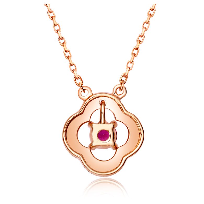 Pendentif fleur Or rose -  Rubis et Diamants en pendeloque - 4