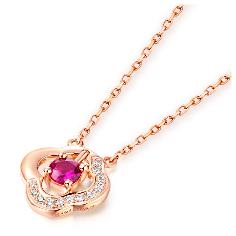 Pendentif fleur Or rose -  Rubis et Diamants en pendeloque - 3