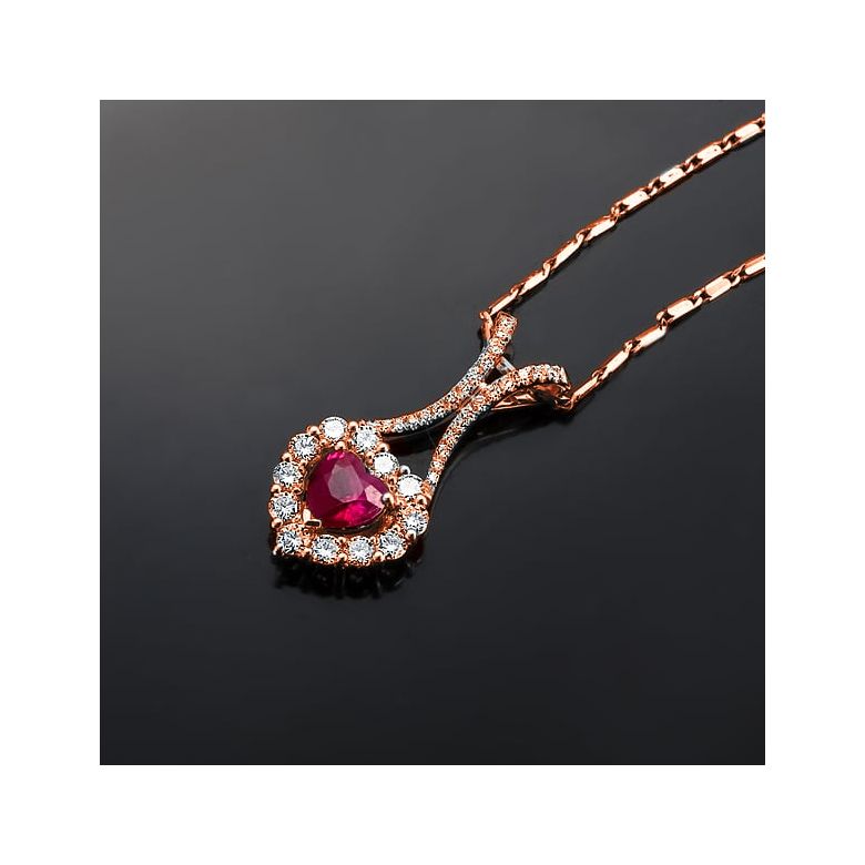 Pendentif coeur or rose - Rubis et diamants en pendeloque - 4