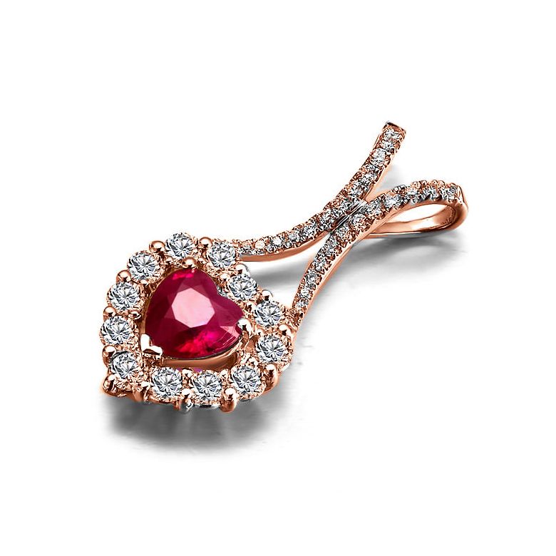 Pendentif coeur or rose - Rubis et diamants en pendeloque - 5