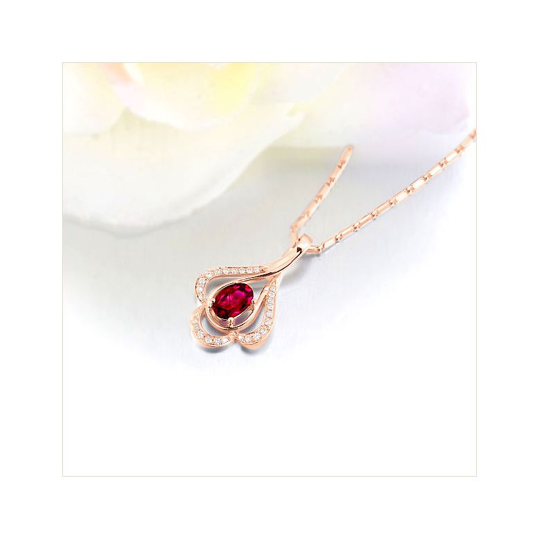 Pendentif solitaire Or rose - Rubis et diamants en pendeloque - 4