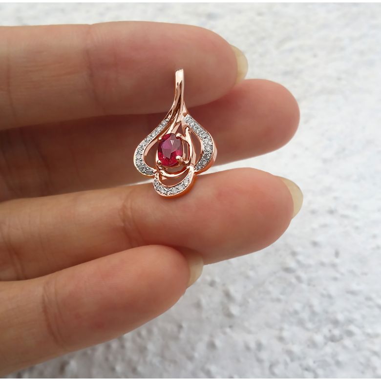 Pendentif solitaire Or rose - Rubis et diamants en pendeloque - 5
