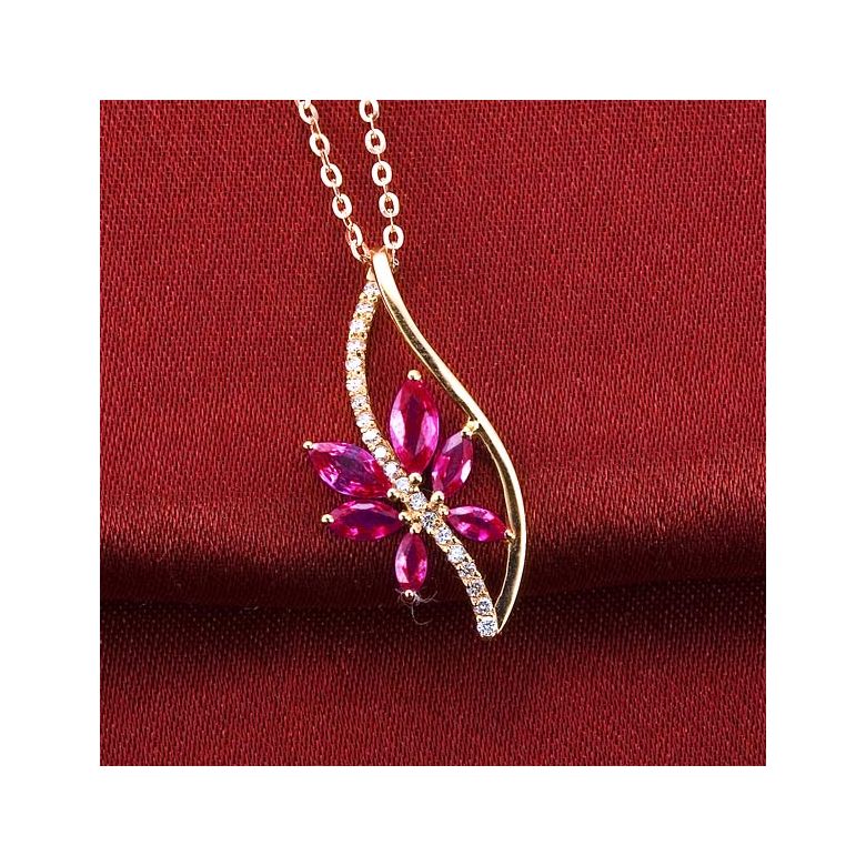 Fleur grimpante  - Pendentif rubis fleur grimpante - Or rose 18cts - Tige diamantée - 3