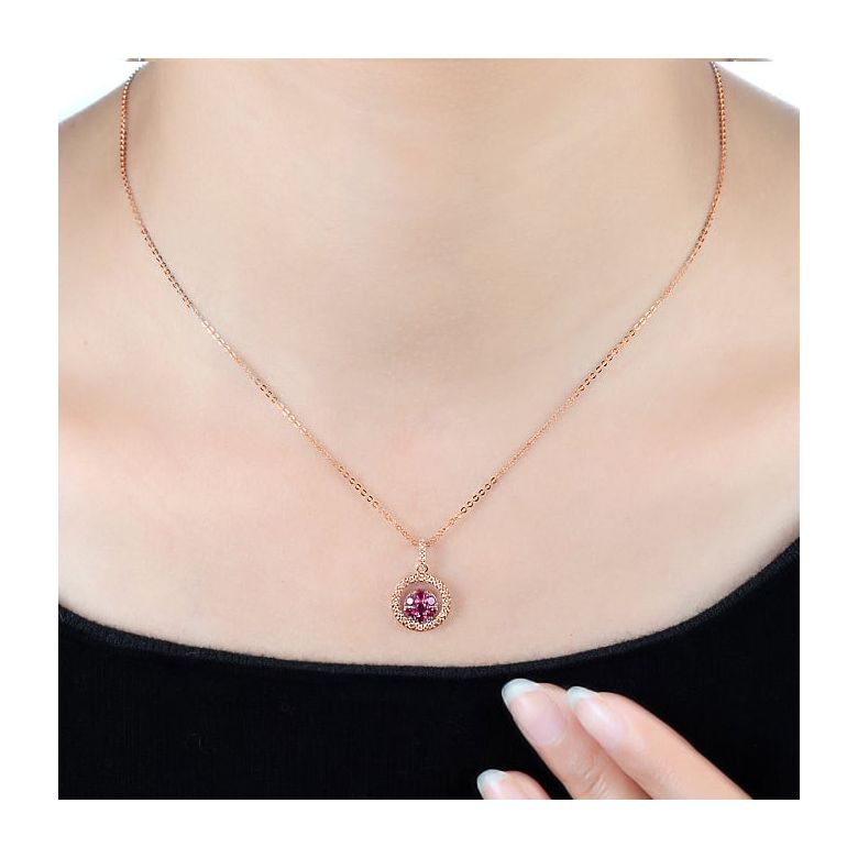 Pendentif rond en or rose - Rubis et diamants en pendeloque double - 2