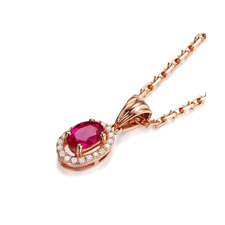 Pendentif Madame Or rose 18 carats. Rubis ovale diamants pendeloque - 1