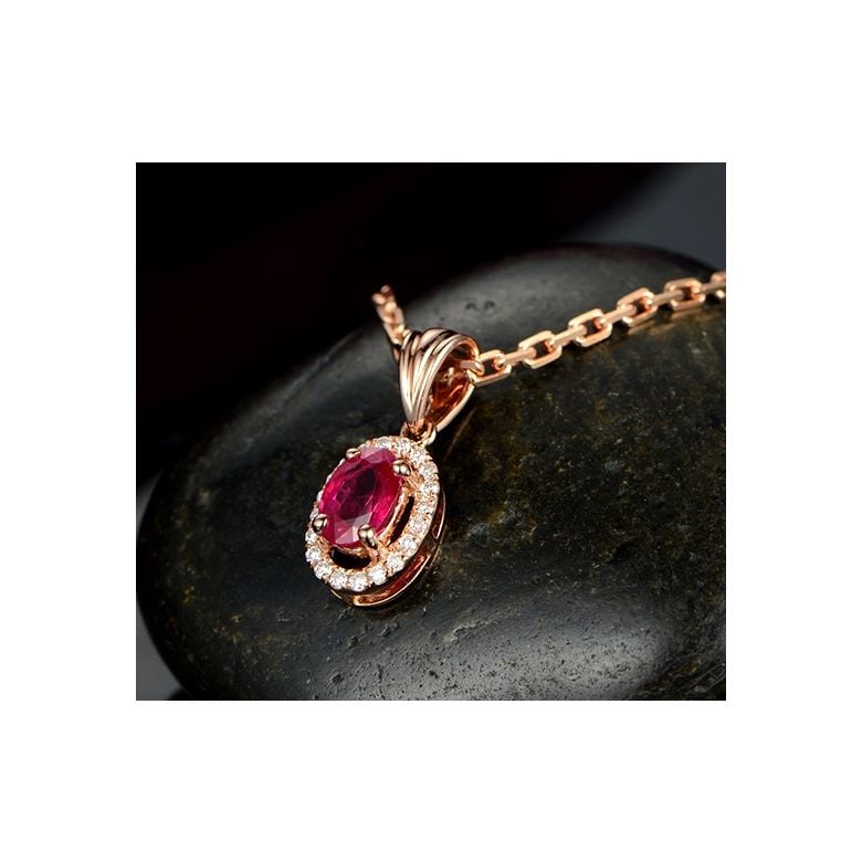 Pendentif Madame Or rose 18 carats. Rubis ovale diamants pendeloque - 3
