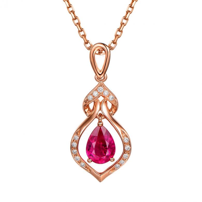 Pendentif rubis 1 carat forme poire - Or rose 18cts, diamants  - 1