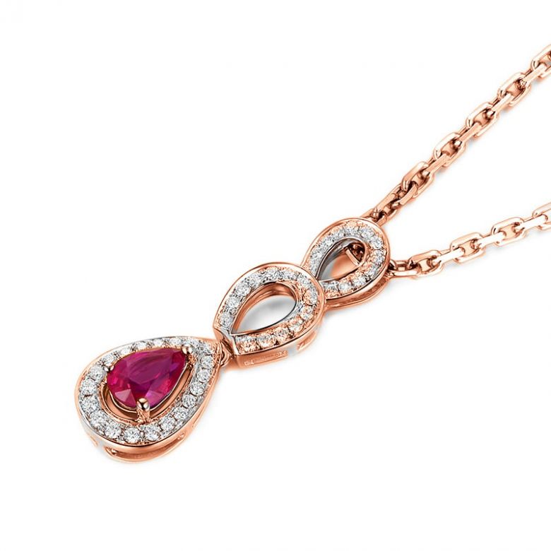 Pendentif Mille et une étoiles - Gouttes Or rose, Rubis, Diamants - 3