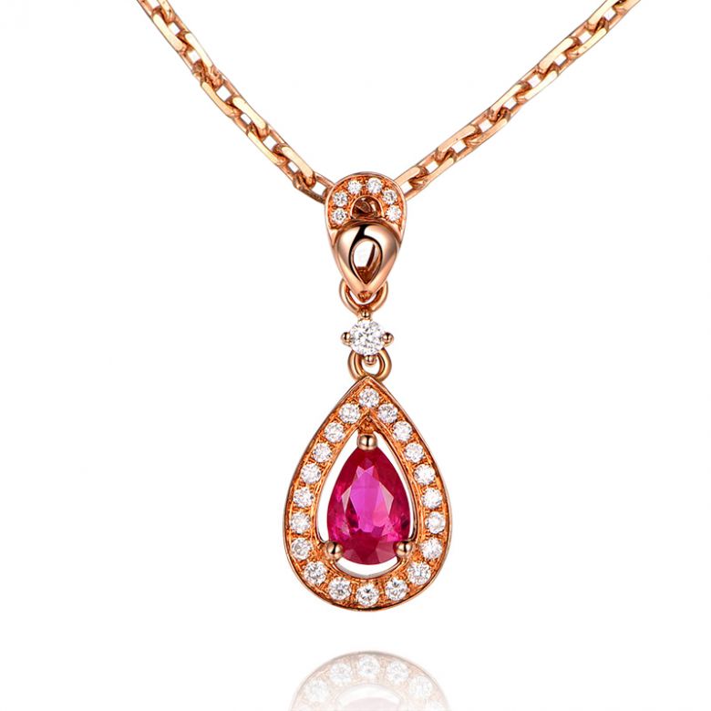 Pendentif princesse Or rose 18cts - Rubis poire et diamants - 1