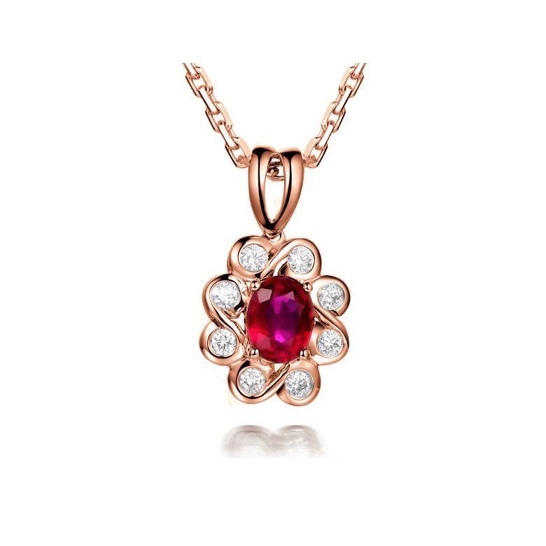 Pendentif fleur rubis diamant en Or rose - 1