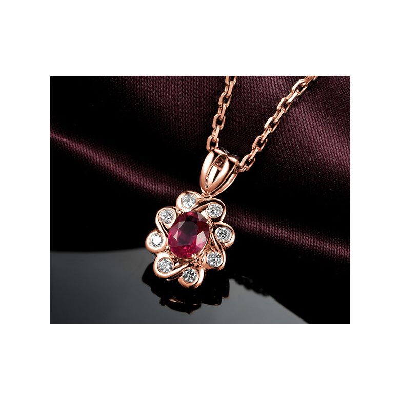 Pendentif fleur rubis diamant en Or rose - 2