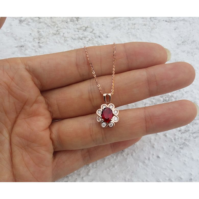 Pendentif fleur rubis diamant en Or rose - 3