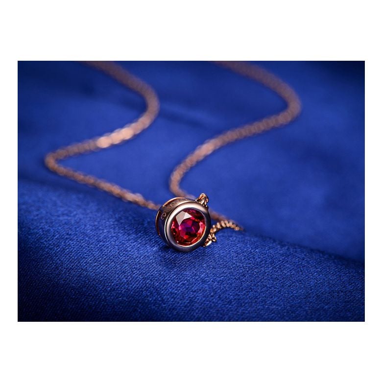 Collier pendentif solitaire rubis Or rose - 5