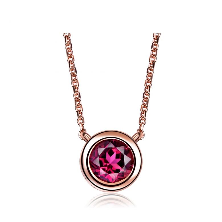 Collier pendentif solitaire rubis Or rose - 1