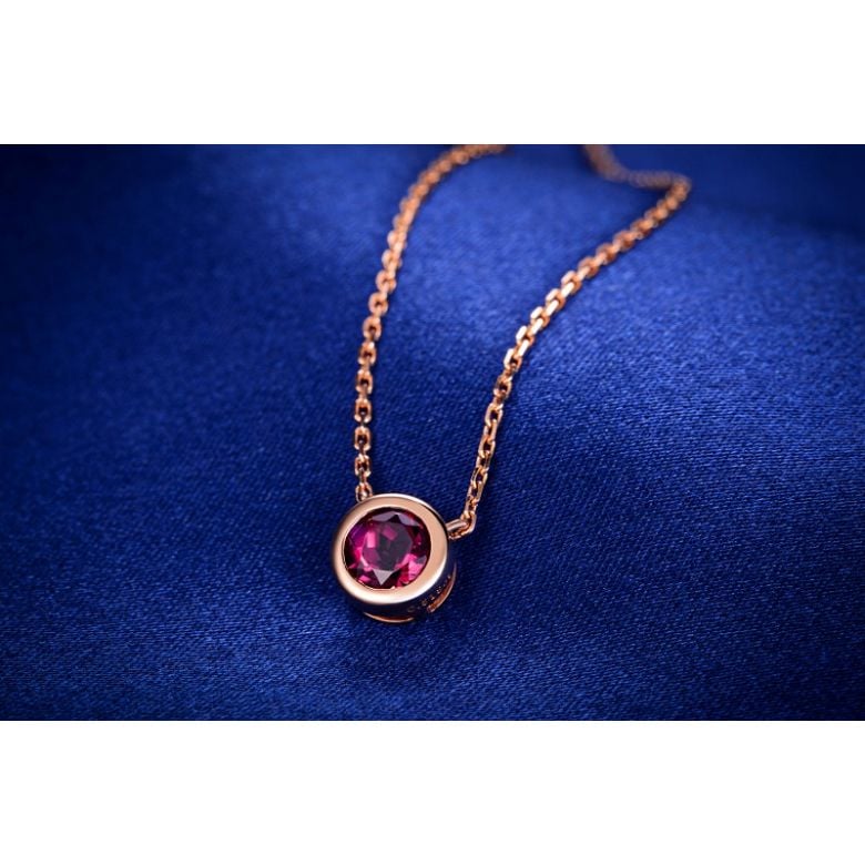 Collier pendentif solitaire rubis Or rose - 4