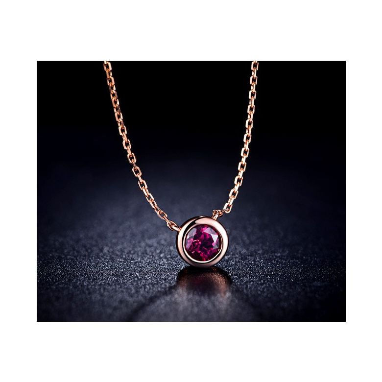 Collier pendentif solitaire rubis Or rose - 3