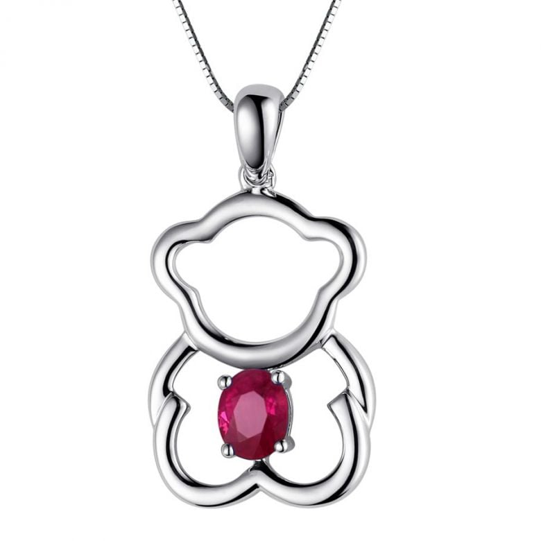 Pendentif or blanc rubis 0.35 carat - Mon petit ourson - 1