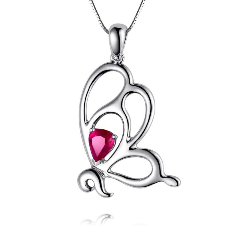 Pendentif papillon or blanc - Rubis 0.35ct - 1