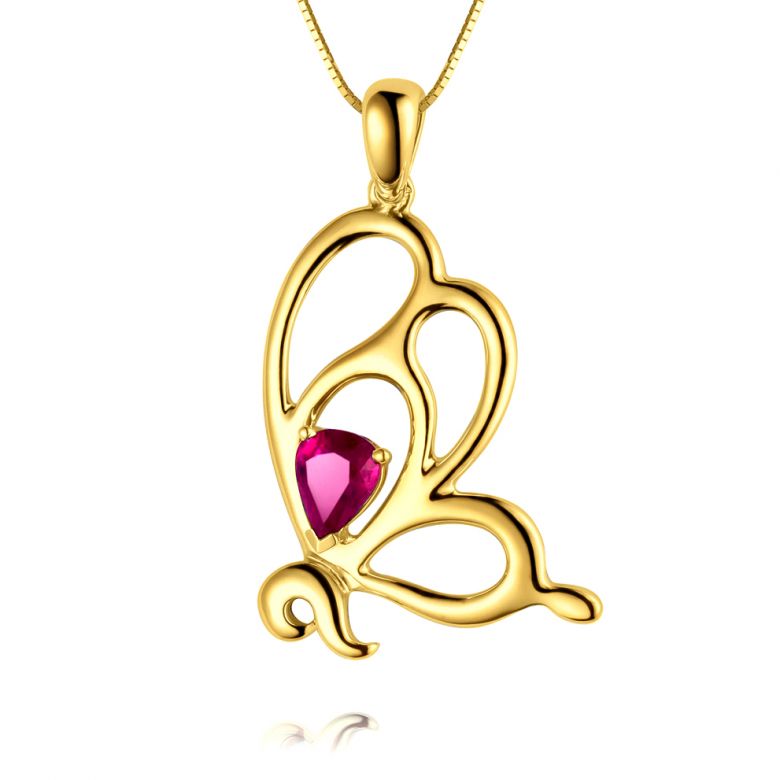 Pendentif papillon or jaune - Rubis 0.35ct - 1