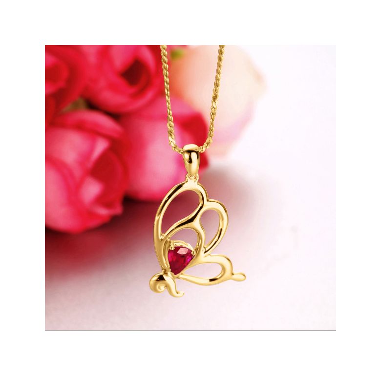 Pendentif papillon or jaune - Rubis 0.35ct - 2
