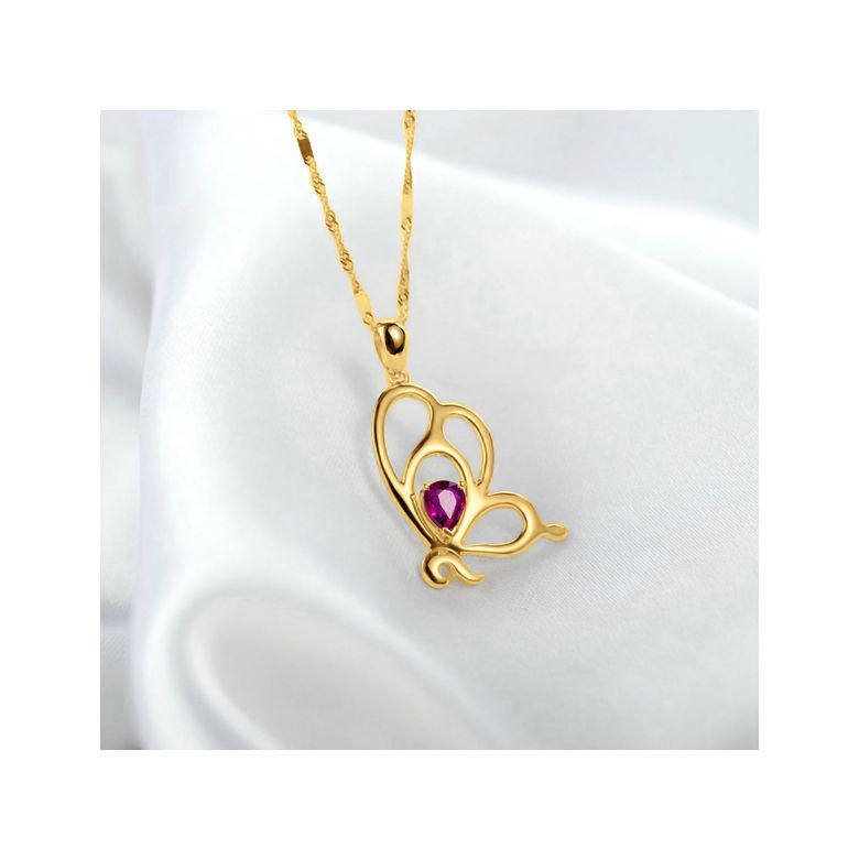 Pendentif papillon or jaune - Rubis 0.35ct - 3