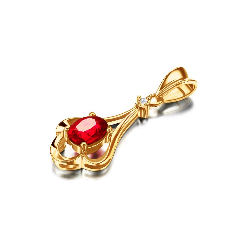 Pendentif solitaire - Or jaune - Rubis et diamant en pendeloque - 3