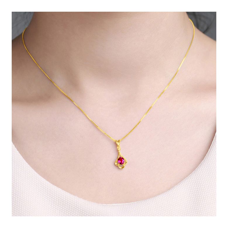 Pendentif solitaire - Or jaune - Rubis et diamant en pendeloque - 2