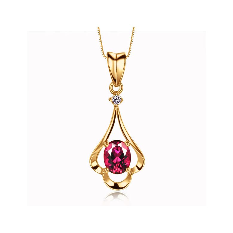 Pendentif solitaire - Or jaune - Rubis et diamant en pendeloque - 1