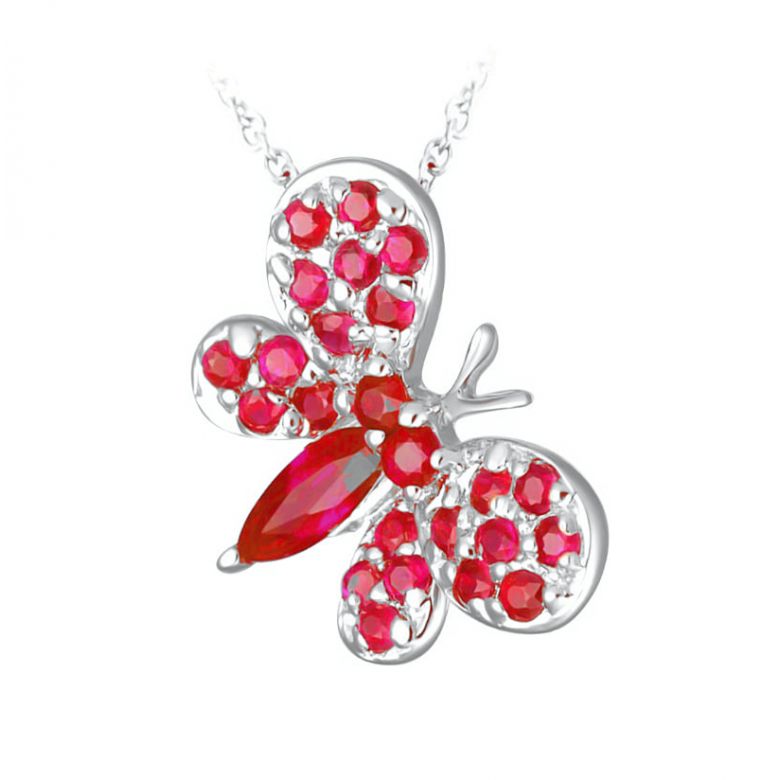 Pendentif papillon or blanc - Rubis de Birmanie - 1