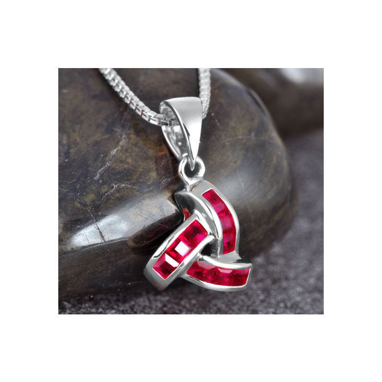 Pendentif contemporain Or blanc - Rubis sertis sur rails 0.45 carat - 3