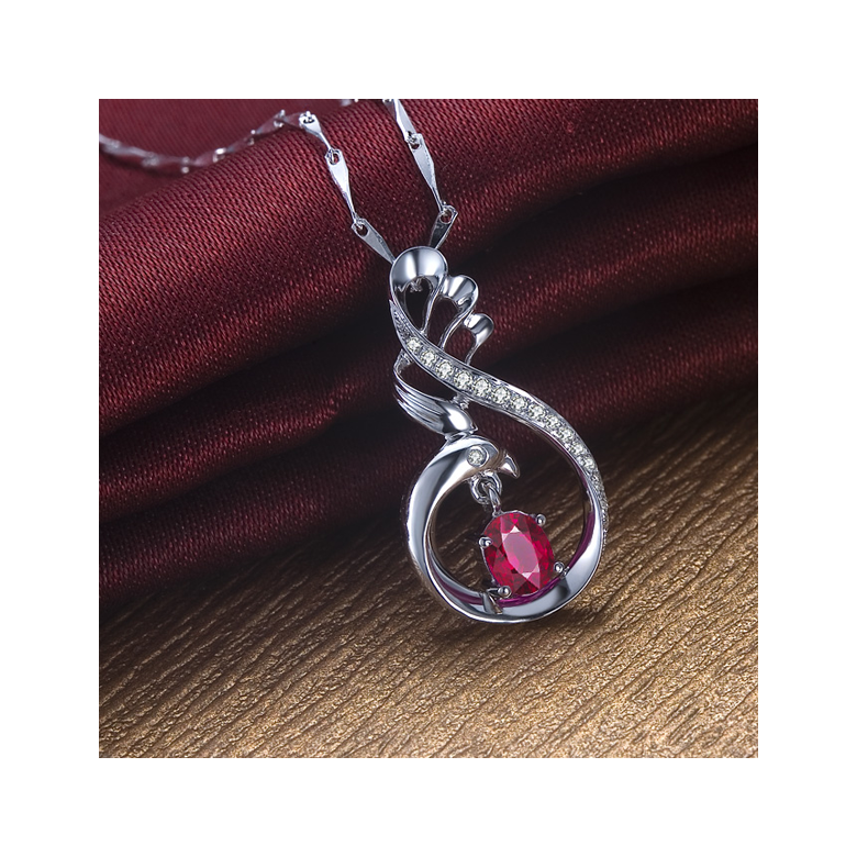Pendentif cygne or blanc - Rubis et diamants en pendeloque - 2
