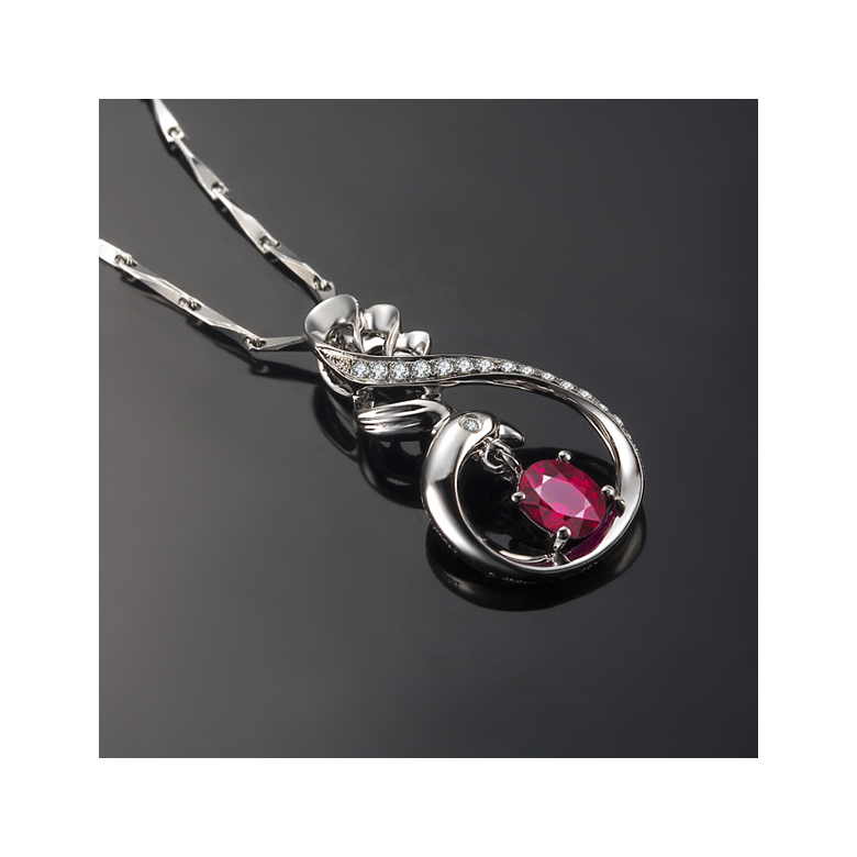 Pendentif cygne or blanc - Rubis et diamants en pendeloque - 4