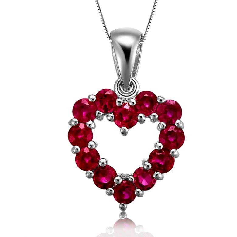 Pendentif coeur - Or blanc et Rubis de Birmanie - 1
