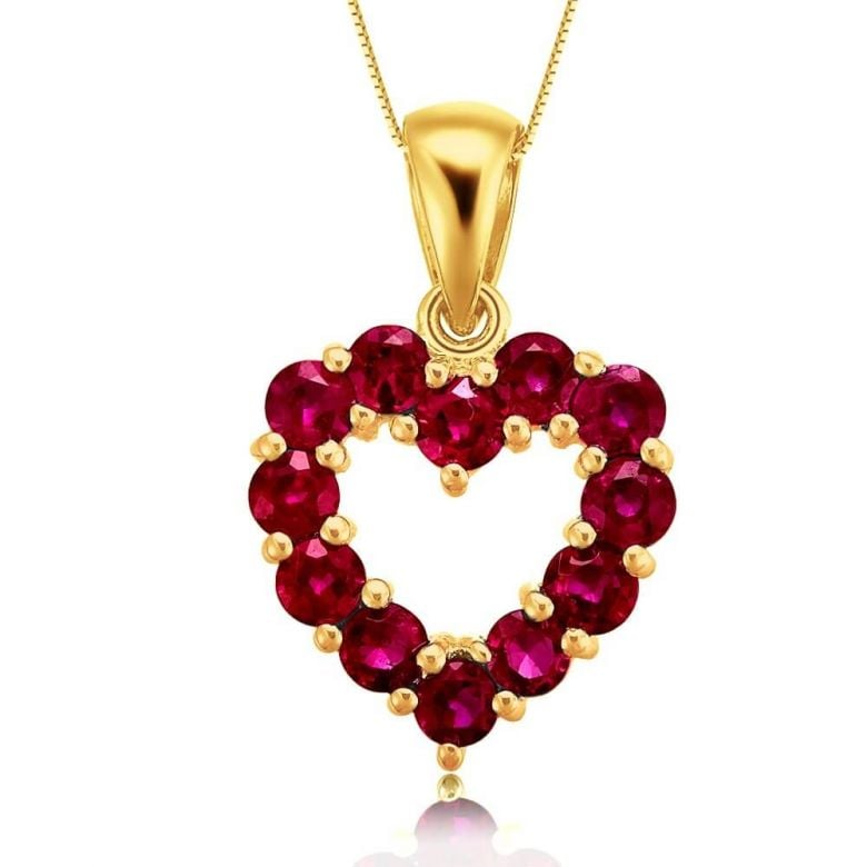 Pendentif coeur - Or jaune et Rubis de Birmanie - 1