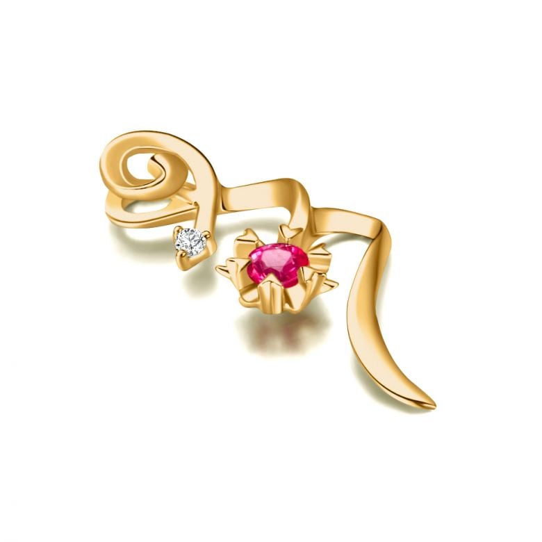 Pendentif tortillon en rubis et diamant - Or jaune - 2