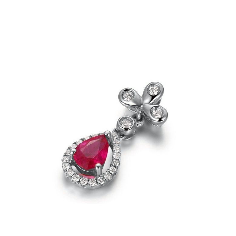 Pendentif croix latine or blanc - Rubis et diamants en pendeloque - 2