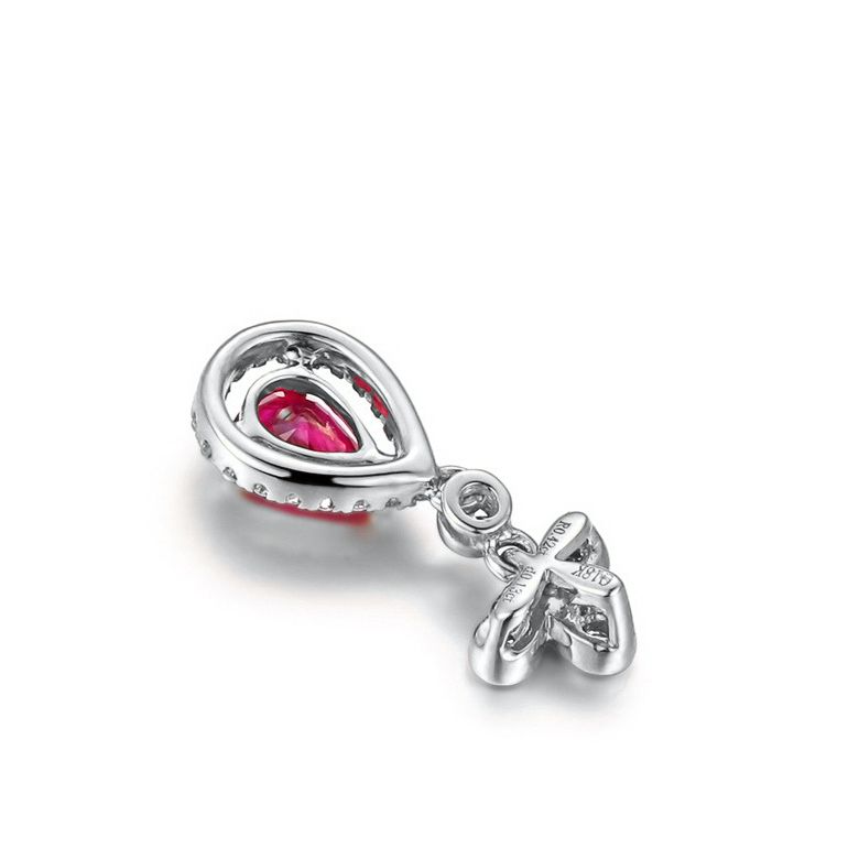 Pendentif croix latine or blanc - Rubis et diamants en pendeloque - 3