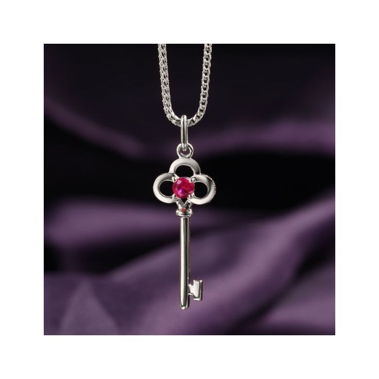 Pendentif clé Or blanc - Rubis 0.15ct - 2