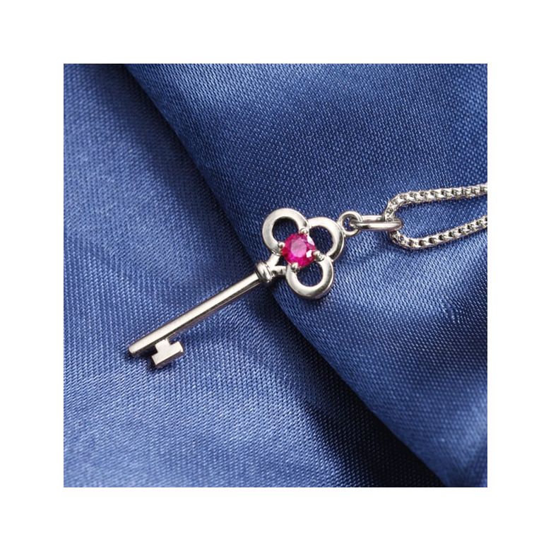 Pendentif clé Or blanc - Rubis 0.15ct - 4