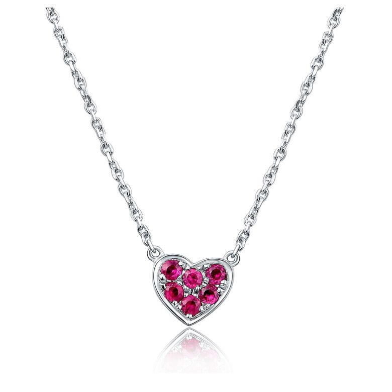 Pendentif coeur pavé - Or blanc et Rubis de Birmanie - 1