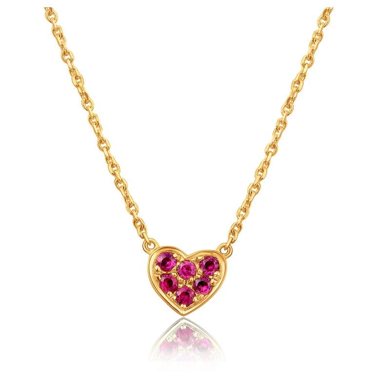 Pendentif coeur pavé - Or jaune et Rubis de Birmanie - 1
