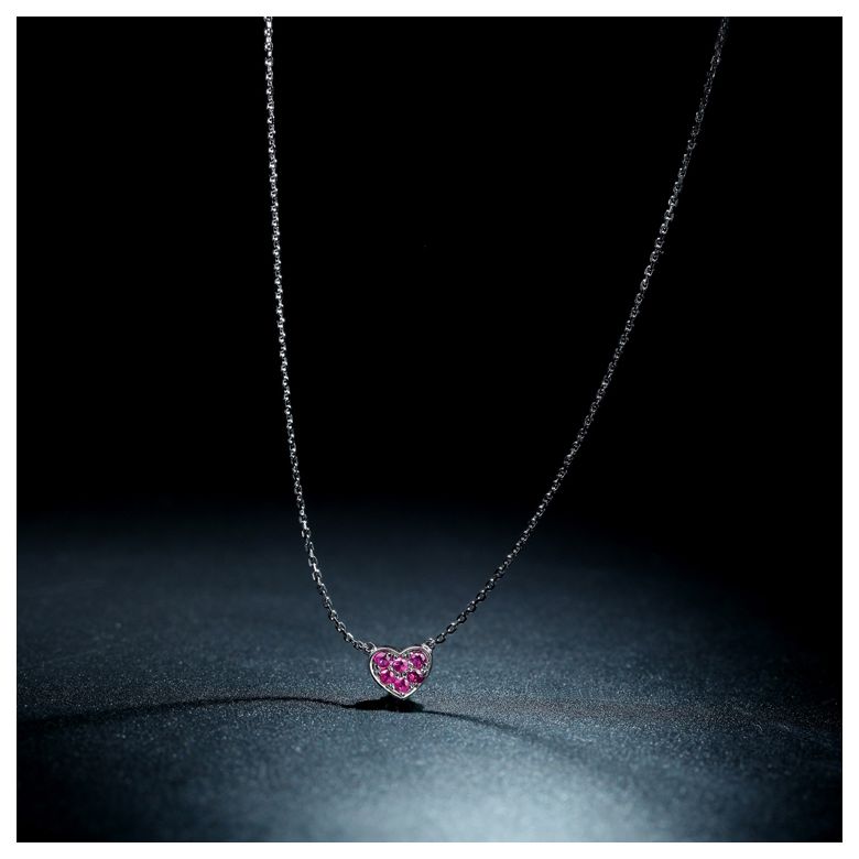 Pendentif coeur pavé - Or blanc et Rubis de Birmanie - 3