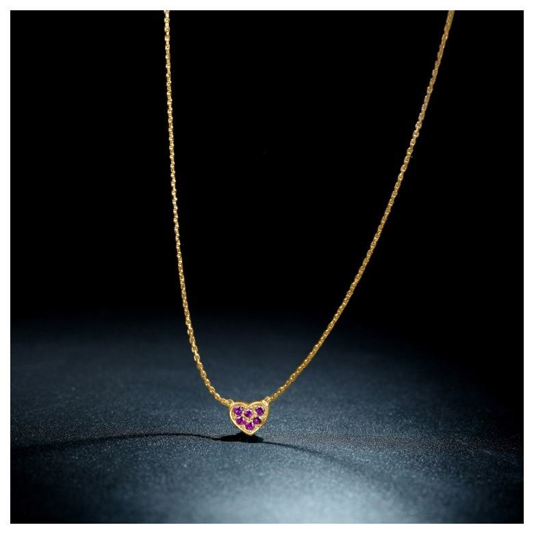 Pendentif coeur pavé - Or jaune et Rubis de Birmanie - 2