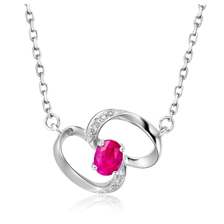 Pendentif papillon Or blanc -  Rubis et Diamants en pendeloque - 1