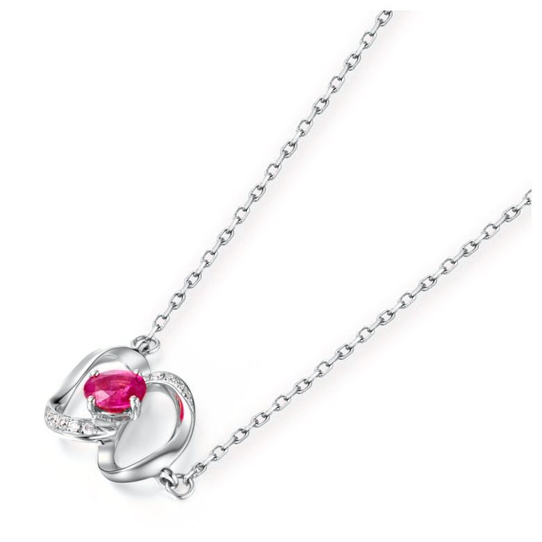 Pendentif papillon Or blanc -  Rubis et Diamants en pendeloque - 3