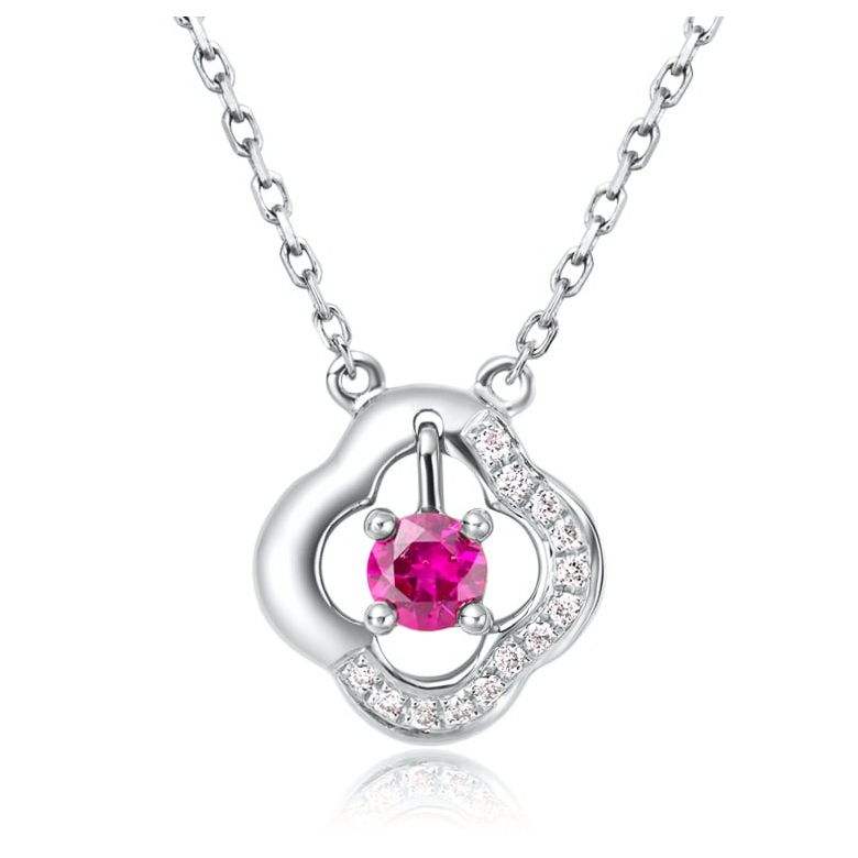 Pendentif fleur Or blanc -  Rubis et Diamants en pendeloque - 1