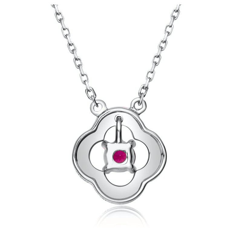 Pendentif fleur Or blanc -  Rubis et Diamants en pendeloque - 4