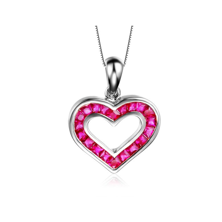 Pendentif double coeur scellés - Or blanc et Rubis de Birmanie - 1