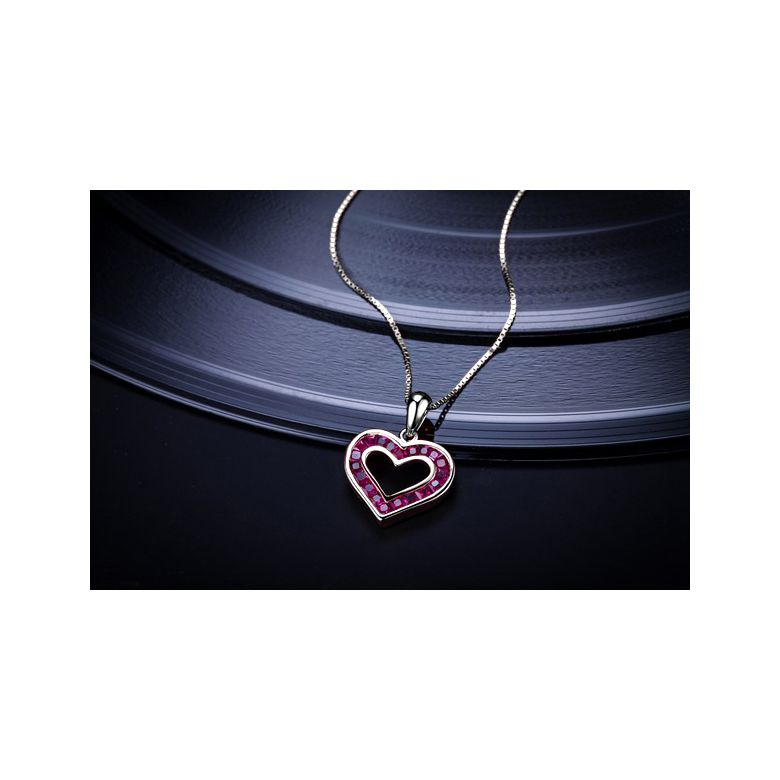 Pendentif double coeur scellés - Or blanc et Rubis de Birmanie - 3